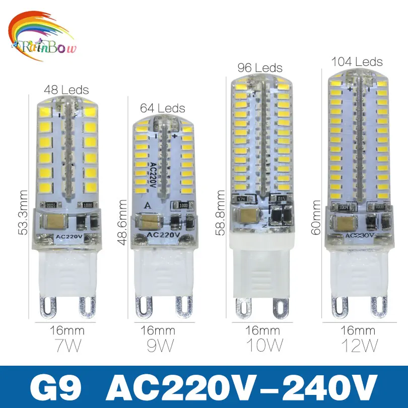Светодиодная лампа G9 3014 2835SMD 3/5/7/9/10/12 Вт Хрустальная силиконовая Свеча на замену