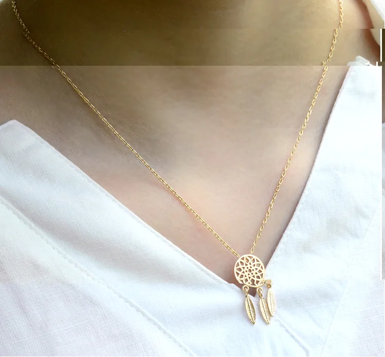 Золотой цвет ожерелья с изображением Ловца снов для женщин цепочка из