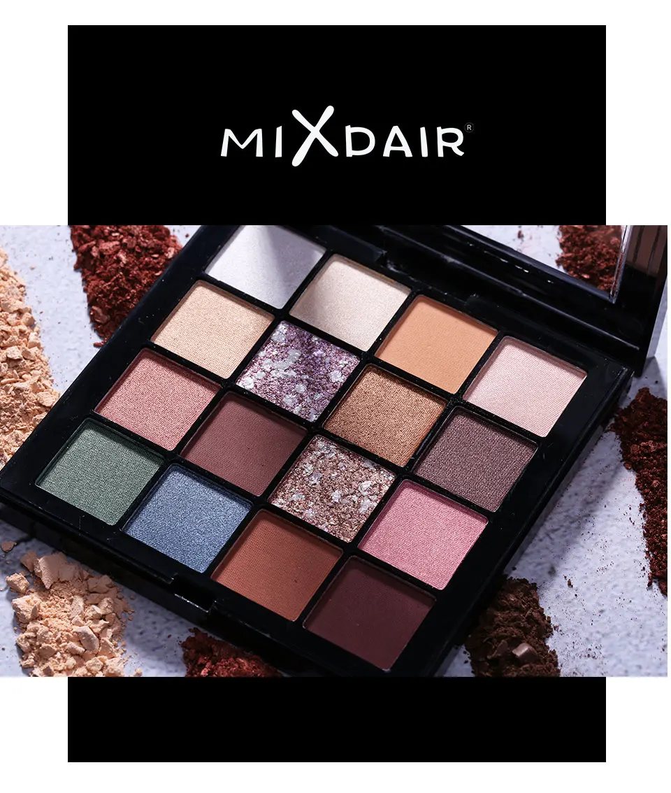 MIXDAIR тени 16 цветов мерцающие матовые тени для век Палитра очаровательные пигменты легко носить тени для век Блеск для макияжа