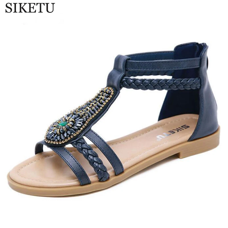 

new shoes Summer sandals women peep-toe sandalias flat Shoes Roman sandals shoes woman mujer Ladies Beaded Flip Flops Footwear c