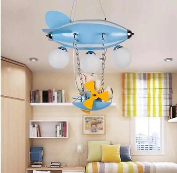Светодиодная Подвесная лампа в виде мультяшного самолета для детей мальчиков