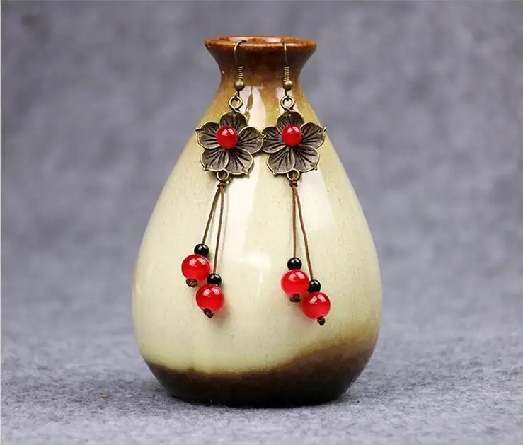 Новые Китайские Этнические украшения модные женские серьги длинные с цветами