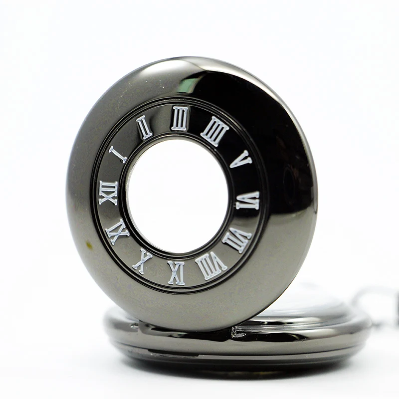 Antique Vintage Mens Steel Skeleton Roman Number Mechanical Pocket Watch Hand Wind Watches with Chain PJX1283