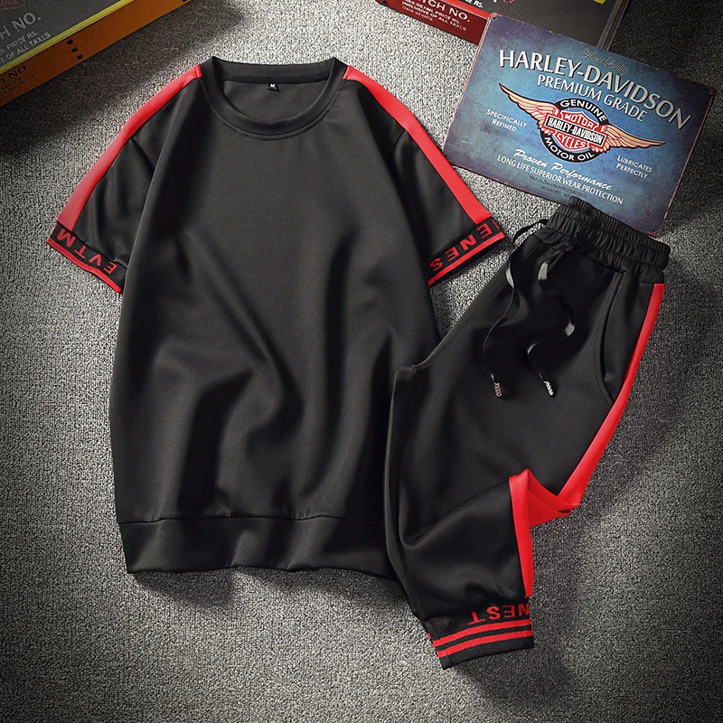 Aismz Tracksuit Casual Round neck Male Half sleeve 2 Pieces Set 2018 New Summer M-3XL Mens Sportswear | Мужская одежда