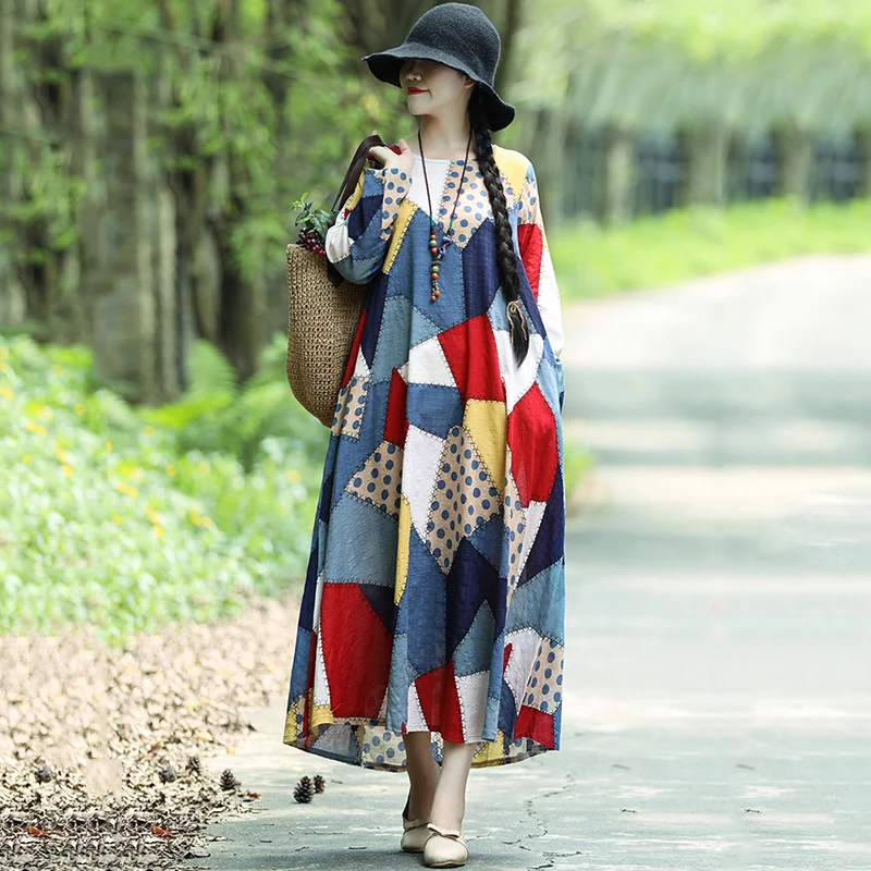 Женское асимметричное платье большого размера разноцветные клетчатые Макси