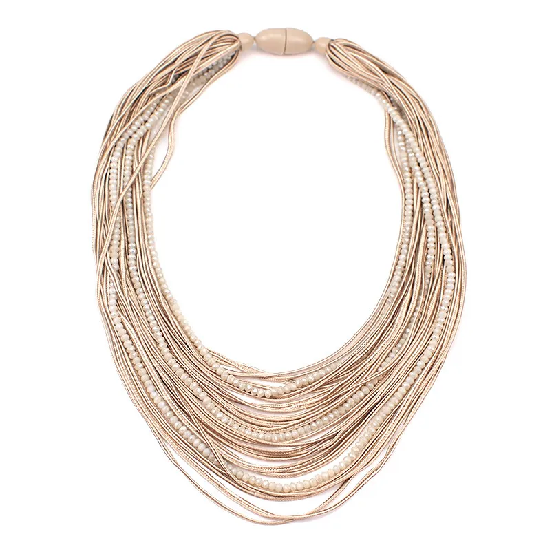 Khaki Necklace MANILAI длинное многослойное массивное ожерелье для женщин Бохо лента кристалл бисерное ожерелье s Подвески Девушка Мода ювелирные изделия - Окраска металла: Khaki Necklace