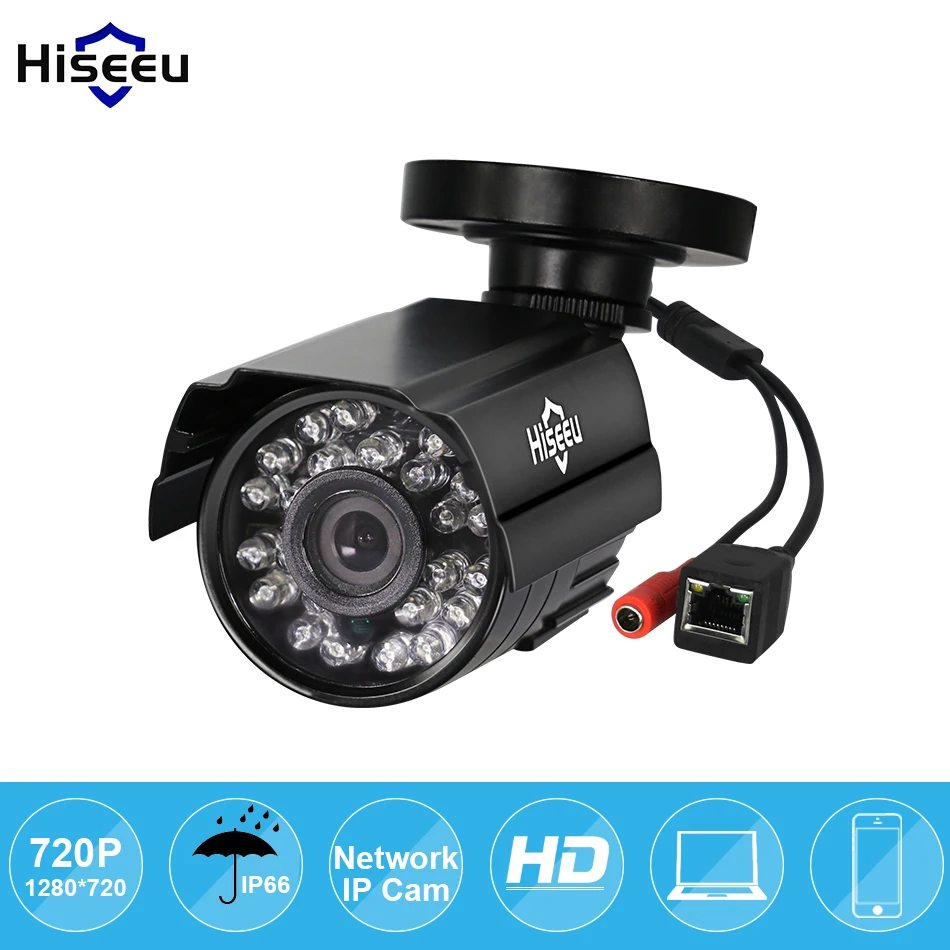 Hiseeu 720 P мини IP Камера безопасности пули cctv Indoor/Outdoor ИК Ночное видение P2P 1.0MP ONVIF 2.0