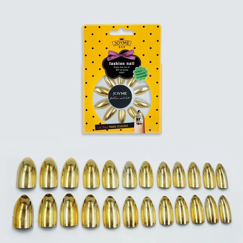Зеркало острые накладные ногти золото металлик Акриловые Поддельные Гвозди