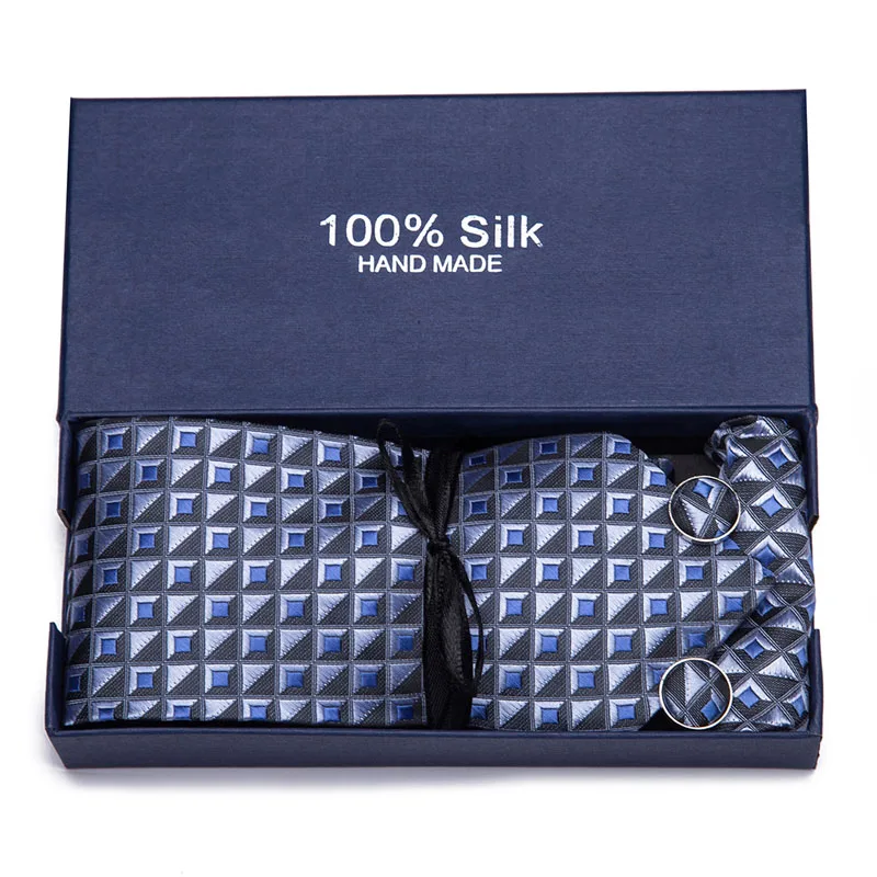 Мужской галстук 100% шелк синий Пейсли жаккардовый тканый + Hanky Запонки Наборы для