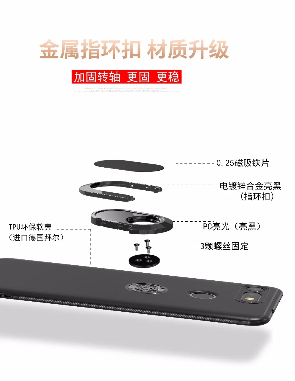 100 шт./лот кольцевой Автомобильный кронштейн ТПУ + металл новинка чехол для Huawei Honor