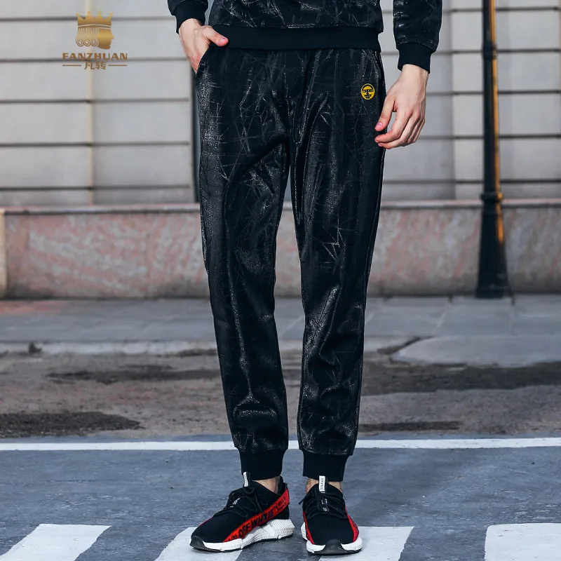 Fanzhuan Free Shipping New 2018 autumn winter male Men's long sleeved top pants plus velvet two-piece set suit printed 811023 | Мужская