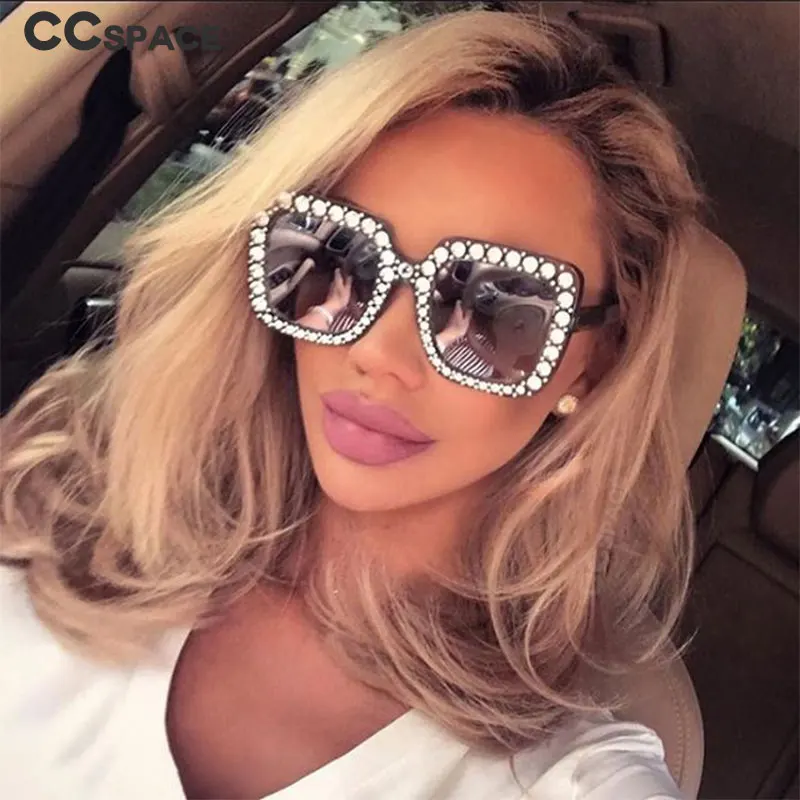 CCSPACE женские новые алмазные очки Квадратные негабаритные солнцезащитные для
