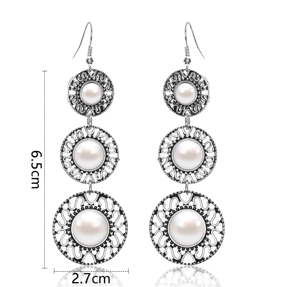 Женские винтажные этнические висячие серьги с 3 круглыми искусственными