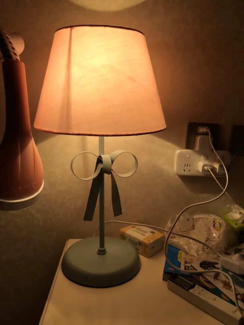 Bow-knot Table Light LED Desk Lamp Fabric Lampshade Lights for Children's Room Princess Bedroom Bedside Lamps Luminaire