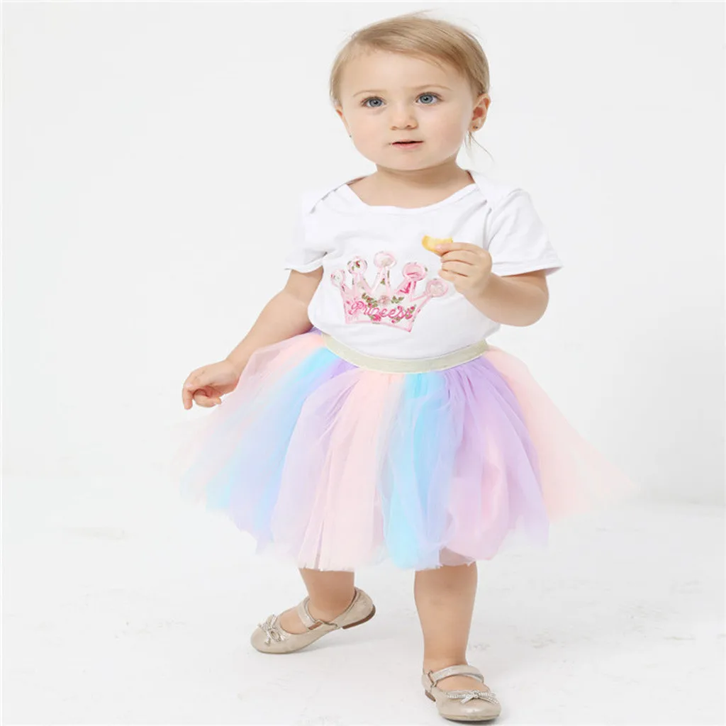 ARLONEET/Детская ярусная юбка для девочек Радужная сетчатая принцессы Юбка