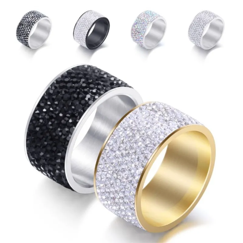 

2022 New Fine Jewelry wholesale Crystal from Swarovskis Classic stainless steel with 8 rows of zircon rings Fit Women and Men