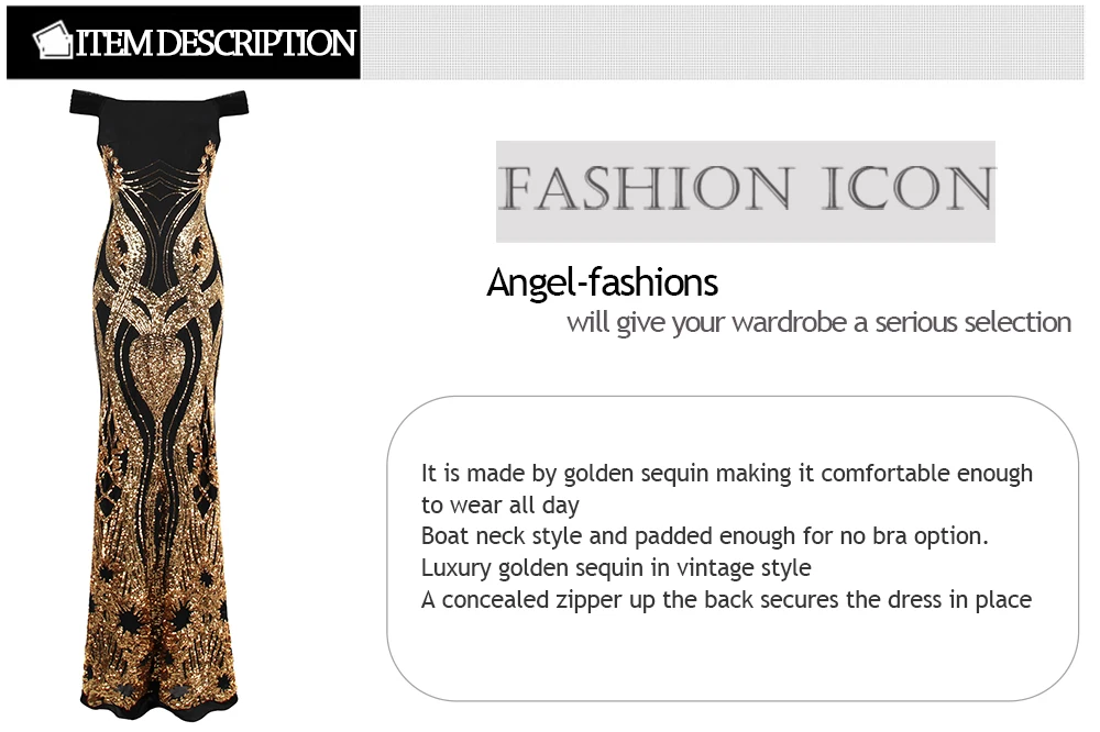 Angel-Fashion Формальные Вечерние платья Сверкающее золото арт-деко блесток винтажное праздничное платье 407 404