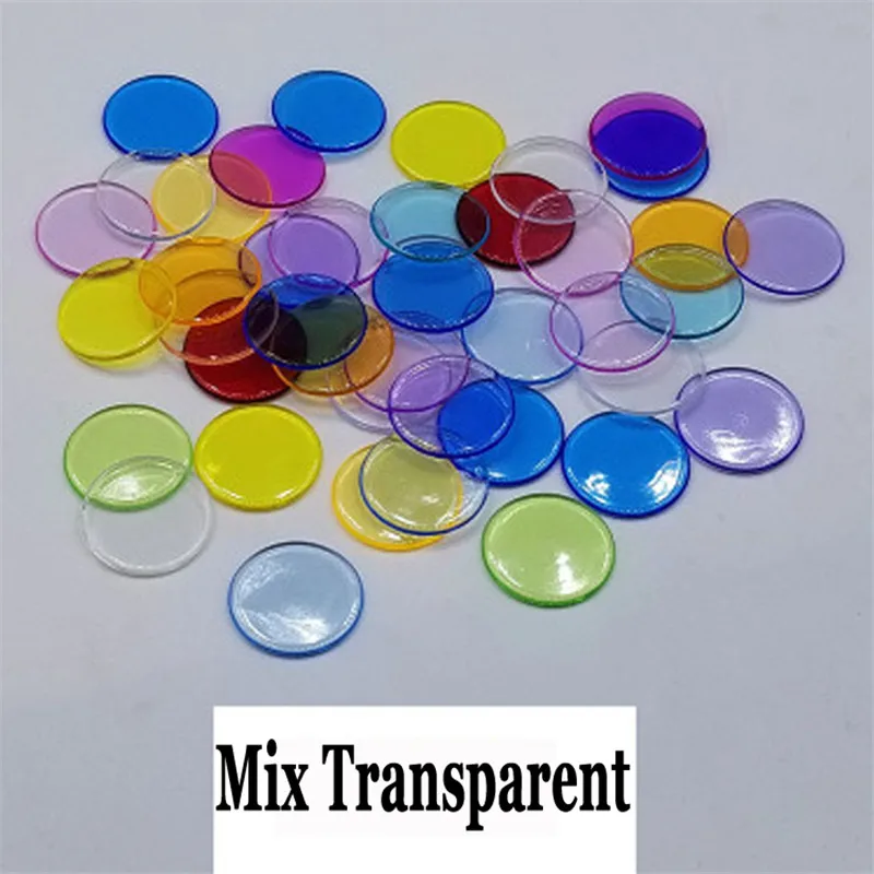 Transparent Mix 100 шт 19 мм фишки для бинго, маркеры для игры в бинго, пластиковые карты для классных детских и карнавальных игр в бинго - Цвет: Transparent Mix