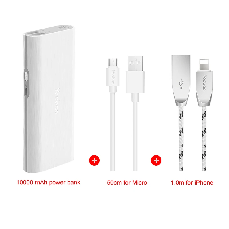 Yoobao 18650 power Bank 10000 мАч Быстрая зарядка PoverBnak 2 USB портативное зарядное устройство Внешняя батарея power Bnak для Xiaomi Mi 6 5 телефонов - Цвет: White cable