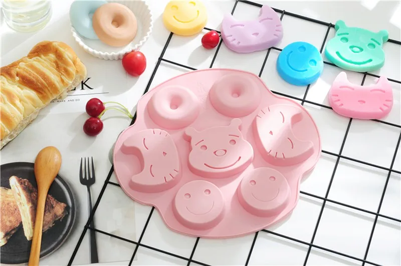 Мультяшная улыбка лицо пончик в форме кота силиконовый форма для шоколадного