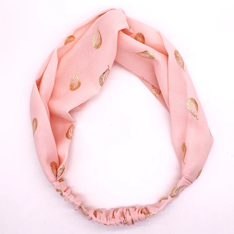 Богемная Женская повязка на голову с золотым принтом эластичная шифоновая