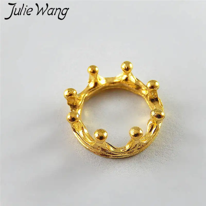 Julie Wang 10 шт Золотое кольцо с короной круговые подвески для ожерелья кулоны