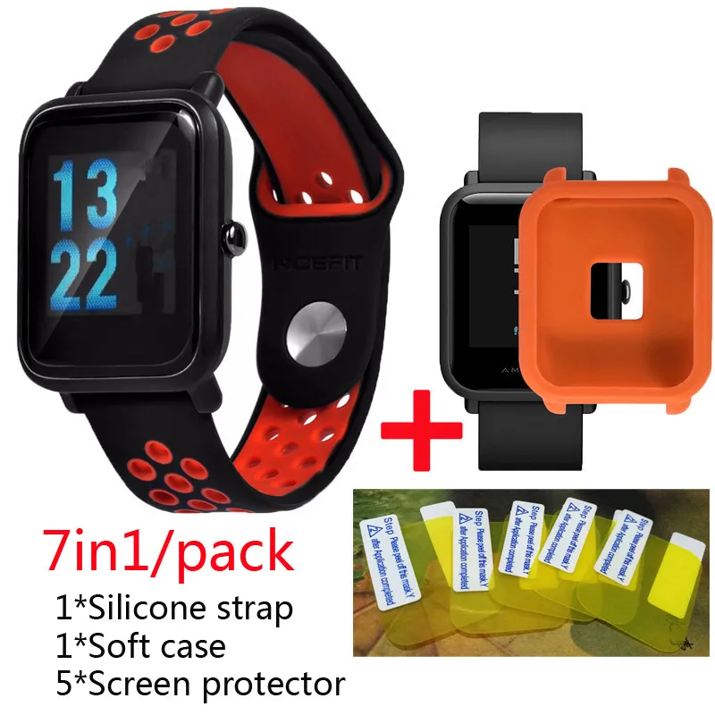 7 в 1 для Xiaomi Huami Amazfit bit Bip ремешок силиконовый браслет amazfit bit Мягкий силиконовый чехол+ Защитная пленка для экрана - Цвет: 08