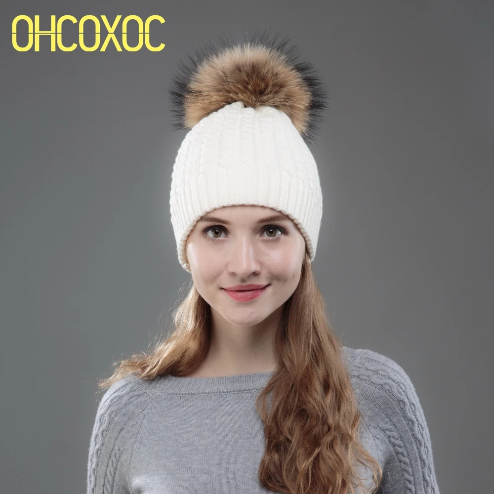 Женская модная плетеная плотная зимняя шапка большого размера помпоны из норки с