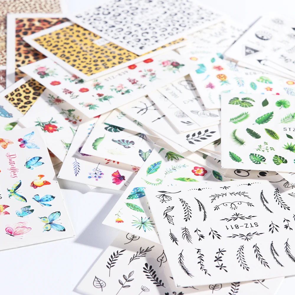 48 шт. наклейка для ногтей переводная вода тату лист Фламинго цветочное украшение
