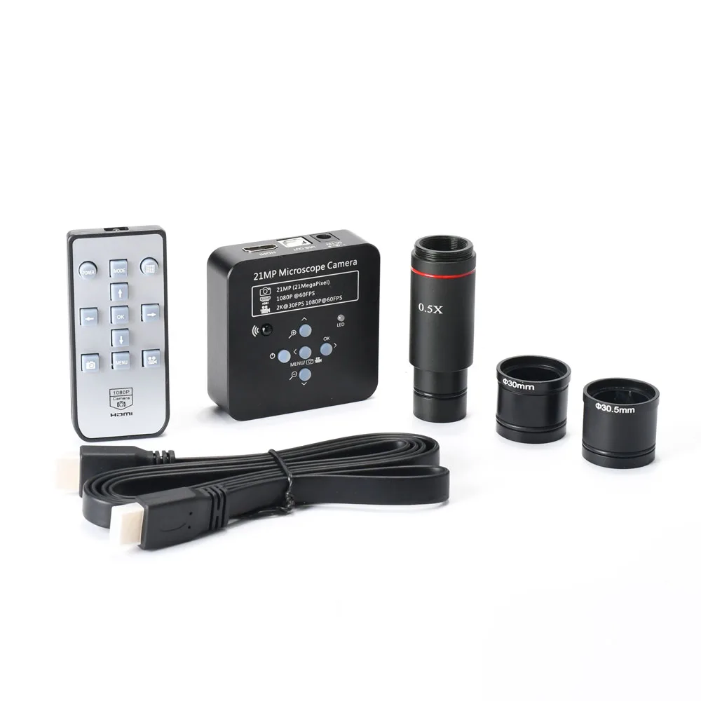 Camera with 0.5X 2K 21MP 1080P 60FPS HDMI USB электронный промышленный микроскоп камера 0.5X адаптер для окуляра 30 мм/30,5 м кольцо для ремонт телефона pcb - Цвет: Camera with 0.5X