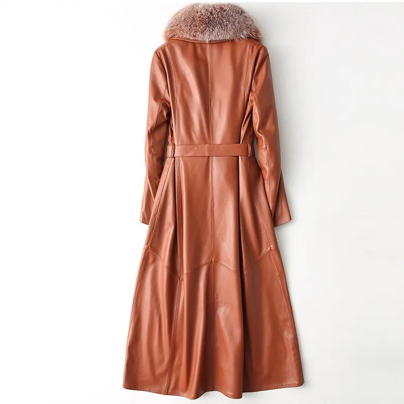 Длинная парка из натуральной кожи Женское пальто овчины и белой утки женская