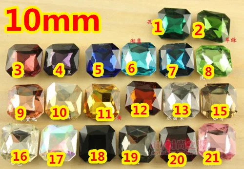 

21 Colors for Choice 165pcs/Lot 10mm Classical Fat Square Shape Pointback glass Crystal Fancy Stone For Jewelry Making