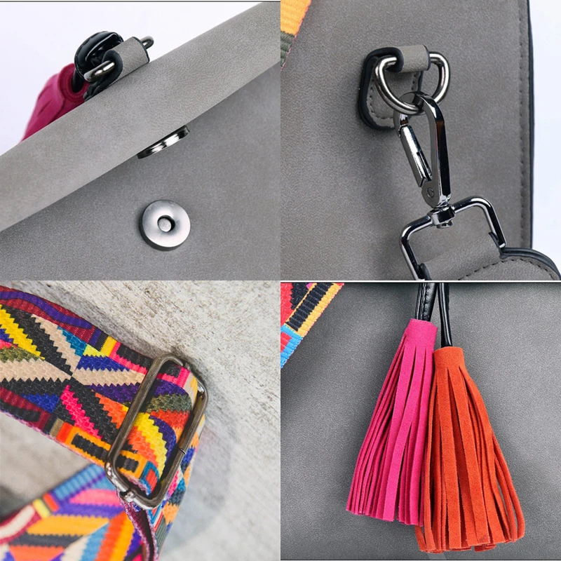 DAUNAVIA Women Scrub Leather Design Crossbody Bag Girls With Tassel Colorful Strap Shoulder Female Small Flap Handbag | Багаж и сумки