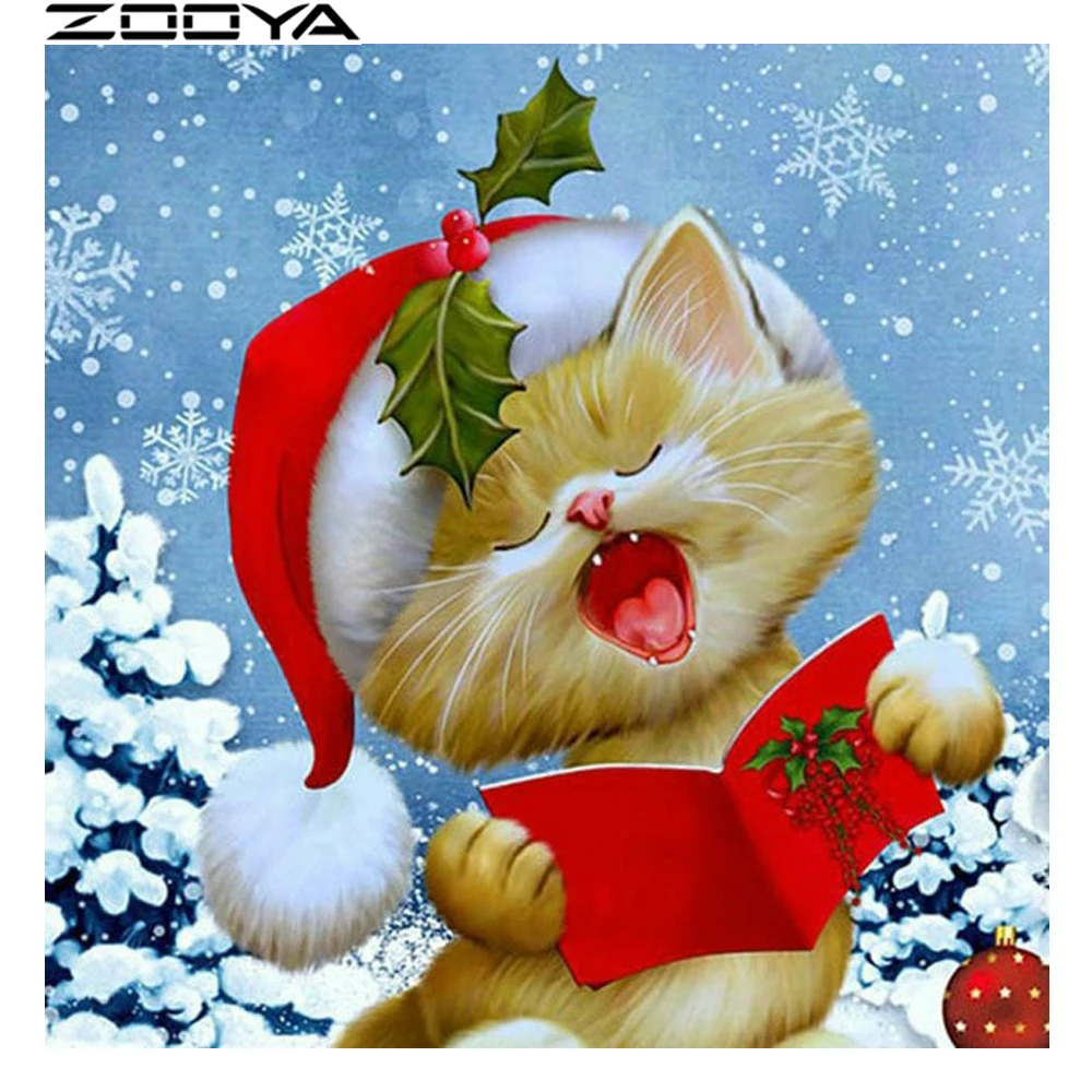 

ZOOYA Diamond Embroidery DIY Diamond Painting Embroidered With Rhinestones Cross-Stitch Kits Christmas Cat Holds The Book R769