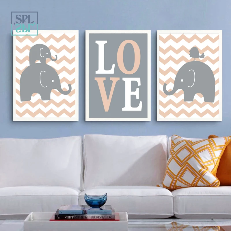 

SPLSPL Cartoon Elephants Love Quote Canvas Print Painting Sweet Nursery Wall Art Pictures for Home Decoration No Frame