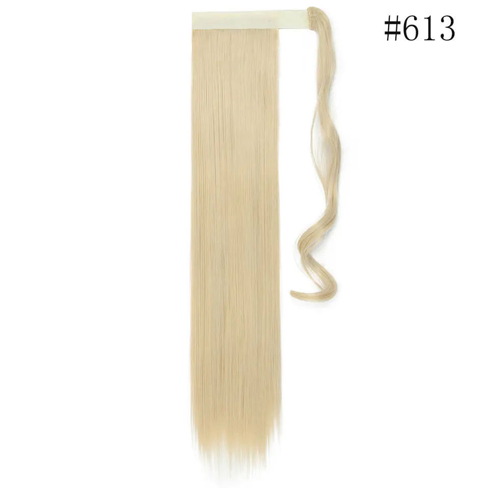 bleach blonde SNOILITE 23 дюймов длинные прямые волосы, натуральный шиньон конский хвост из натуральных волос клип в конский хвост волосы для наращивания, Обёрточная бумага вокруг на синтетические волосы кусок - Цвет: bleach blonde