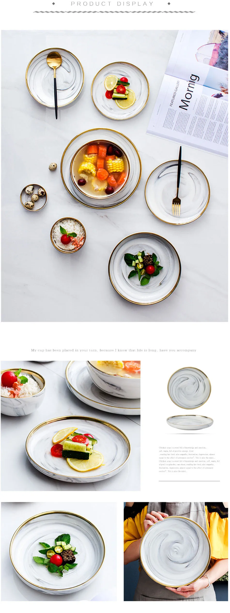 Europe Electroplating Marble Phnom Penh Ceramica Plate Western-style Snack Salad Disc Household Soup Bowl Tableware 1pcs