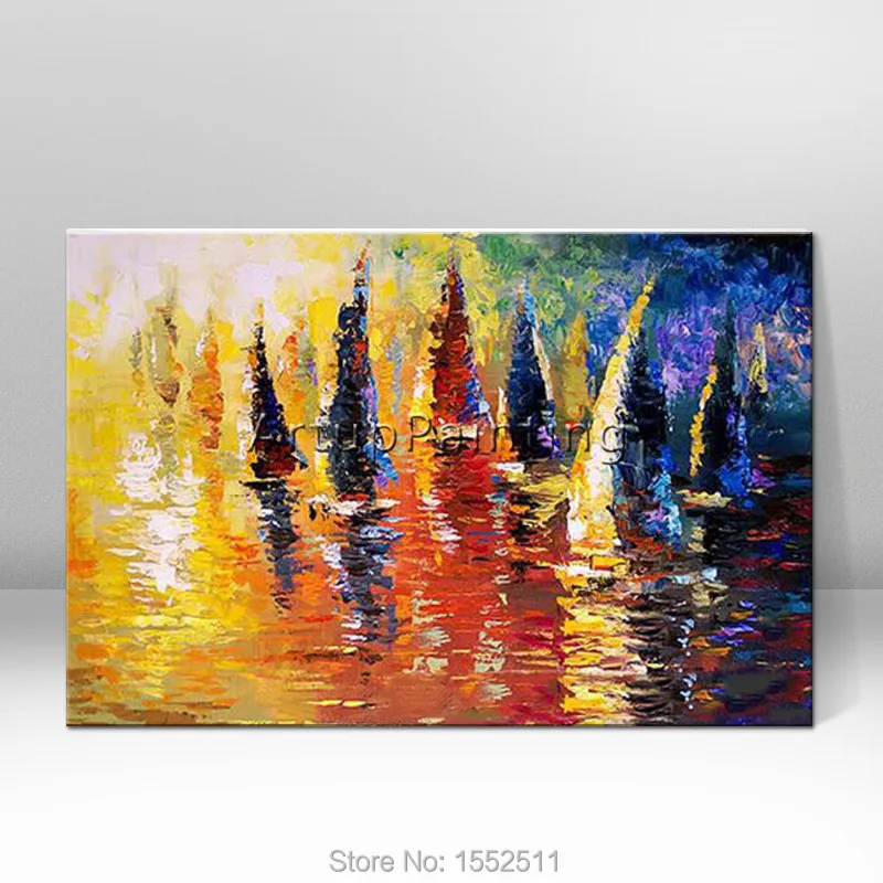 Ручная работа абстрактная живопись маслом лодка парусина Масляные картины