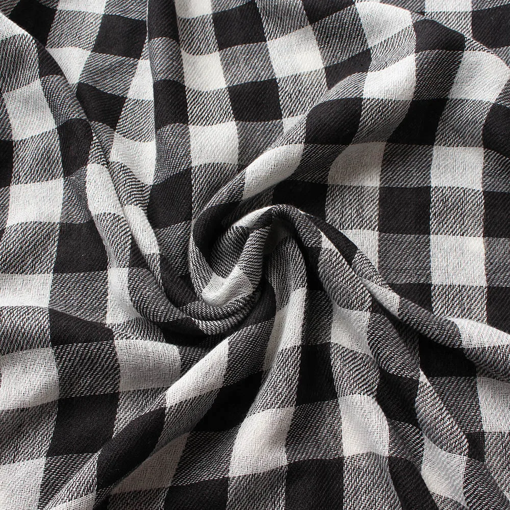 Зимний толстый теплый кашемировый шарф черно белый клетчатый хлопковый с