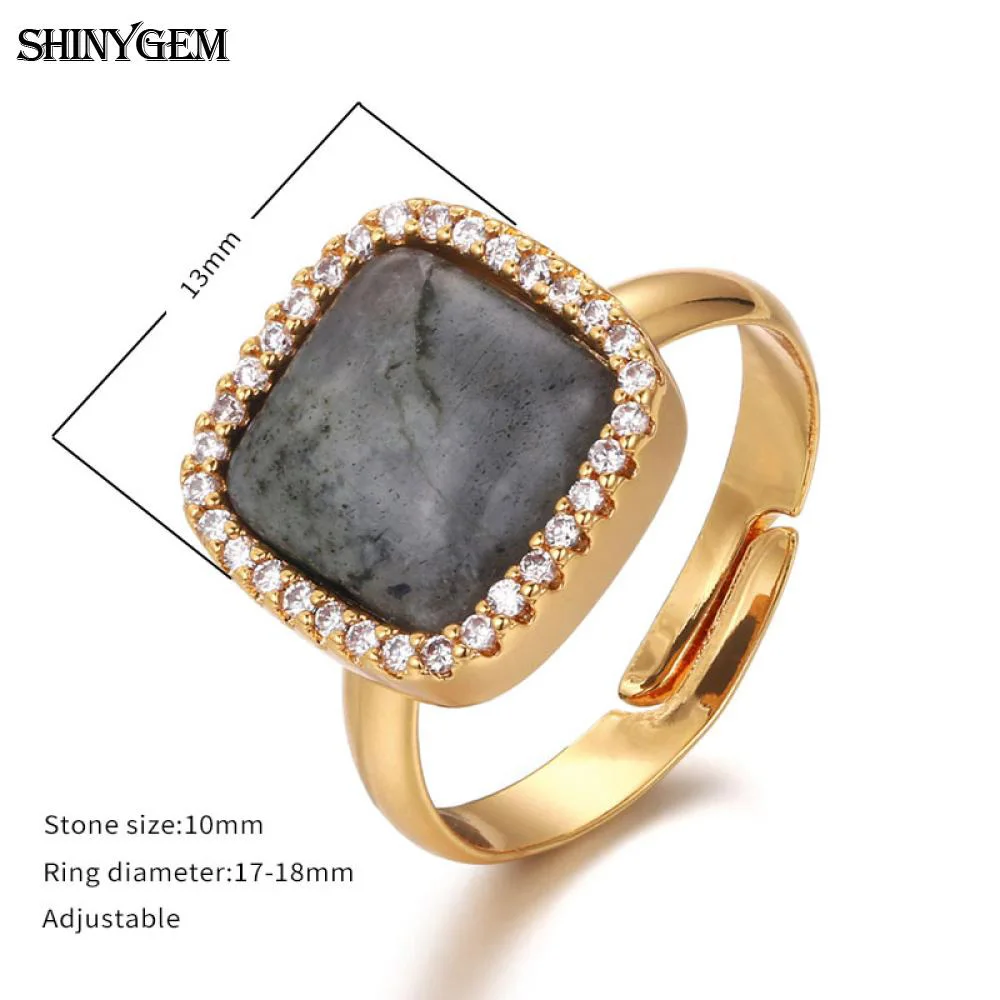 ShinyGem натуральный черный Лабрадорит кольца квадратные/треугольные/сердце любовь камень кольца золотое покрытие Свадебные обручальные кольца для женщин