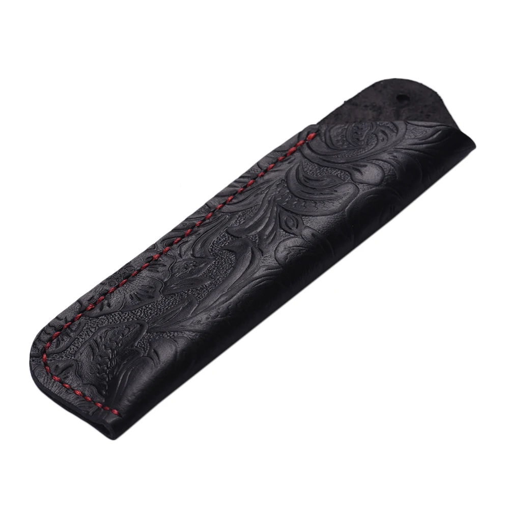 Handmade Retro Vintage Full Grain Leather Pencil Case Pouch Pen Holder Organizer Bag Stationery Gift for Kids Students Artists - Цвет: Black Flower Pattern