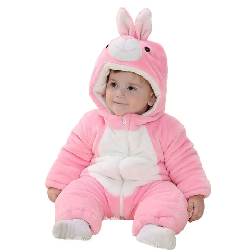 Pink rabbit Детский комбинезончик; От 0 до 4 лет, одежда для девочек и мальчиков, милый мультфильм животных фланелевая зимняя теплая комбинезон Детские ползунки Пижама пеленальные матрасики - Цвет: Pink rabbit