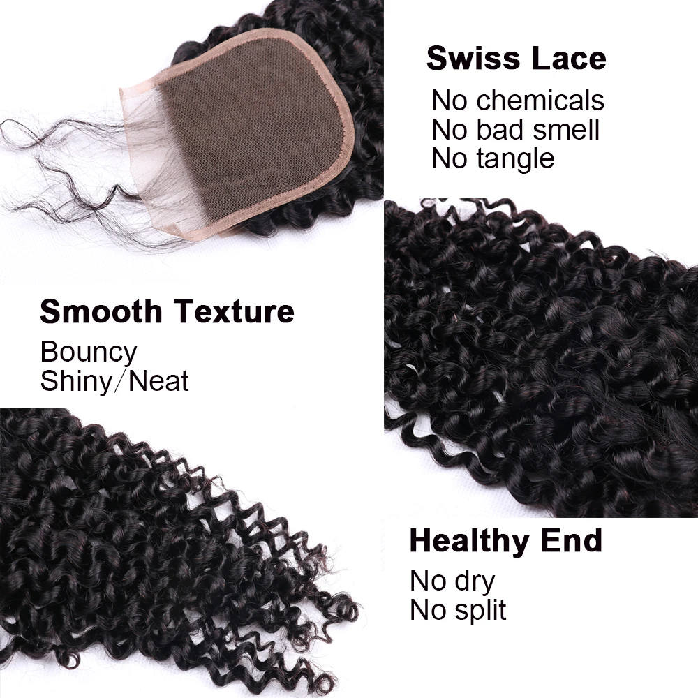 UEENLY Brazilian Kinky Curly Lace Closure 100% Human Hair 4x4 With Baby Remy Natural Color | Шиньоны и парики