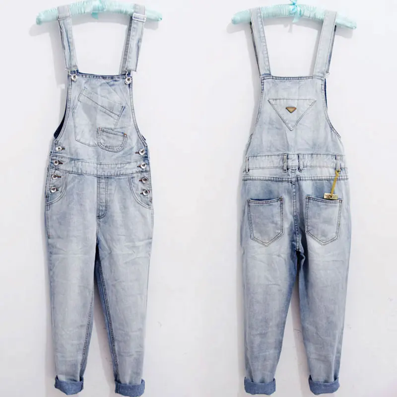 

2020 New Modis Suspenders One-piece Denim Overalls Female Korean version of the tide Loose Small Straight Seven pants