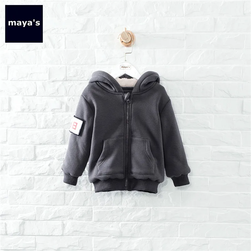 Mayas/однотонные хлопковые куртки с капюшоном и карманами для мальчиков детская