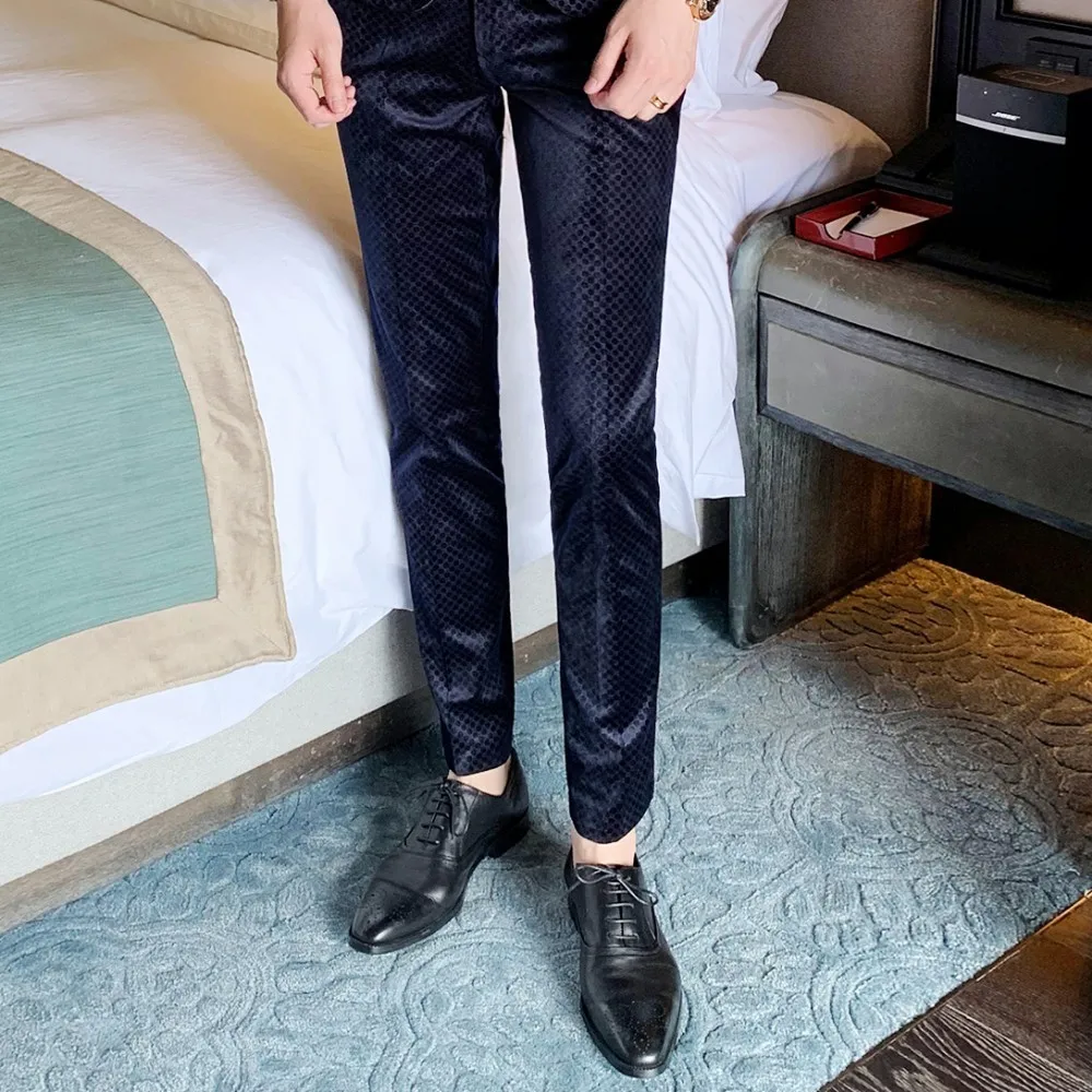 Pant Heren Kostuums, деловой, офисный, бархатный костюм, осень, Traje Novio, 3 штуки, клетчатый, точечный дизайн, мужской костюм, Ретро стиль, мужской смокинг, костюм - Цвет: Pant