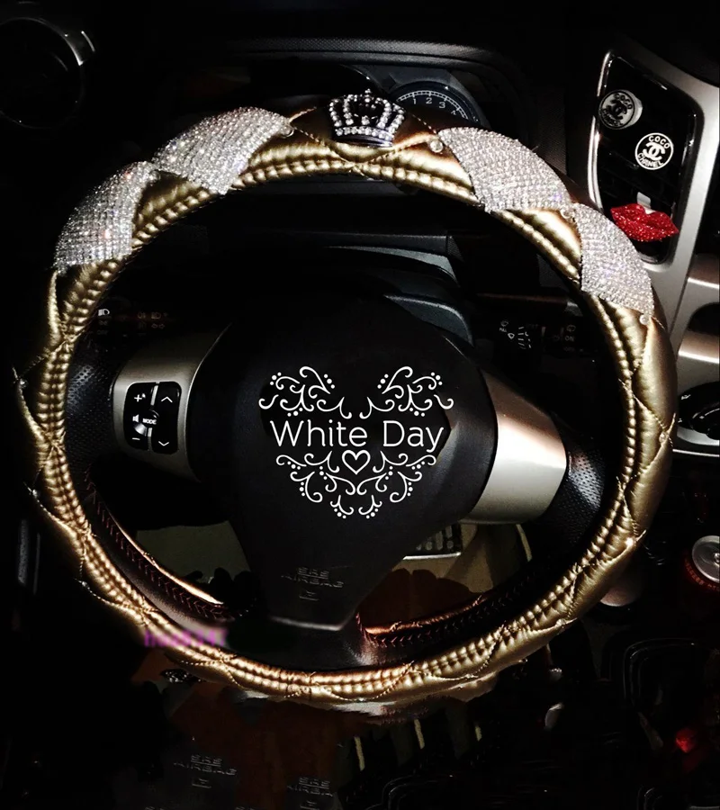 Роскошные Алмазные DAD Crown Кожаные чехлы рулевого колеса автомобиля с украшением в виде кристаллов автомобильные ручки для интерьера автомобильные аксессуары для девочек