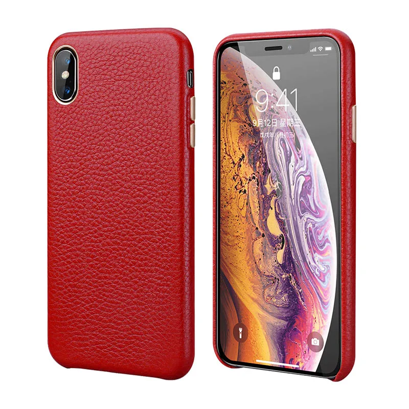 Роскошный металлический чехол с кнопкой громкости для iPhone XS MAX/X/XS/XR/7 8 Plus, винтажный тонкий мягкий чехол из натуральной кожи - Цвет: Красный