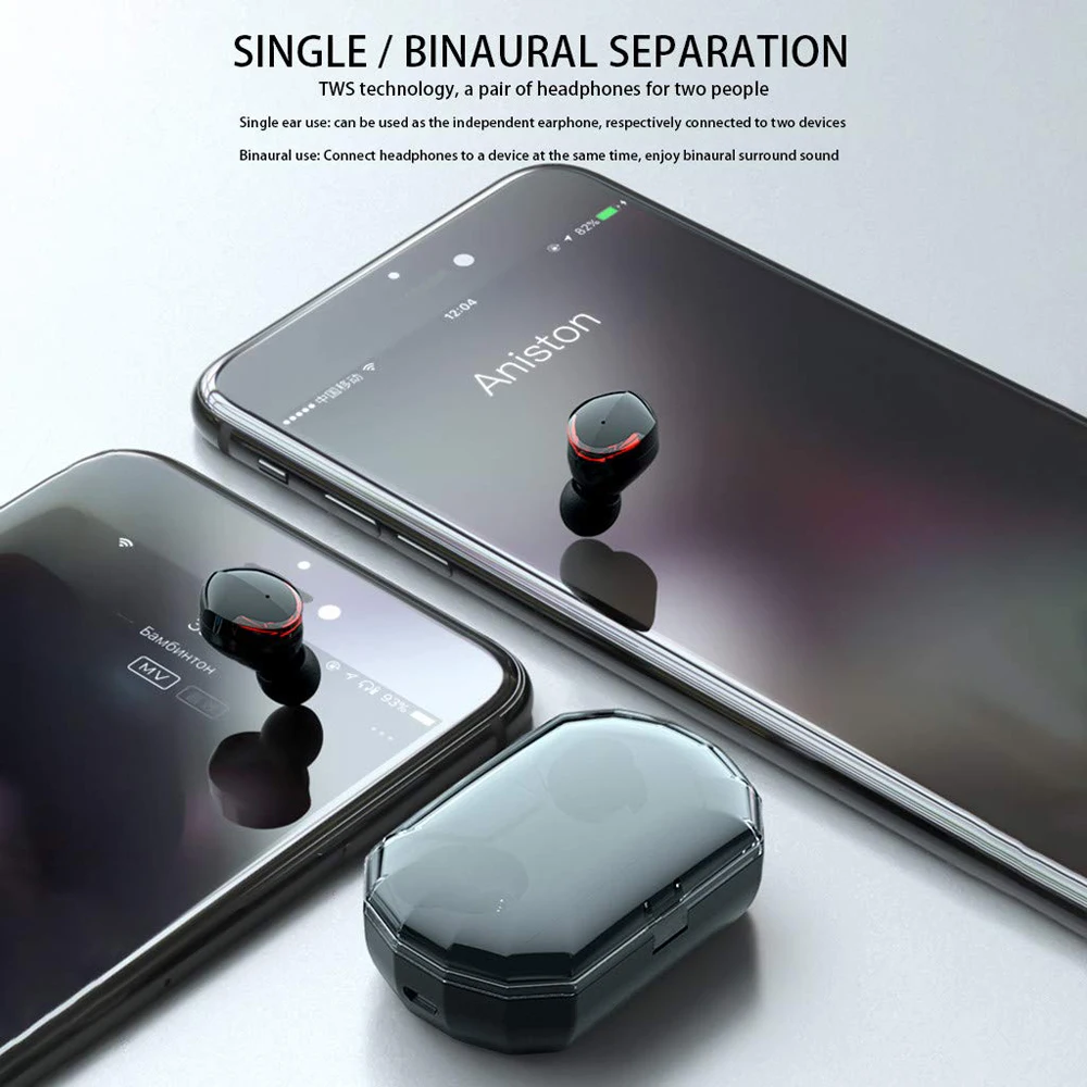TWS беспроводные Bluetooth V5.0 наушники сенсорные гарнитуры IPX6 водонепроницаемые спортивные наушники с 2000 мАч ЖК-дисплей зарядный чехол