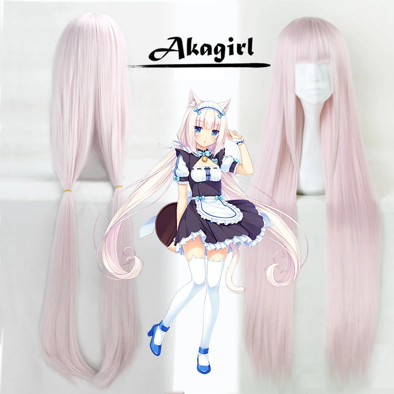 Biamoxer Anime Nekopara Ova Cosplay Wigs Vanilla Chocola Straight Long Ponytails Adult Synthetic Hair Wig Pink Brown